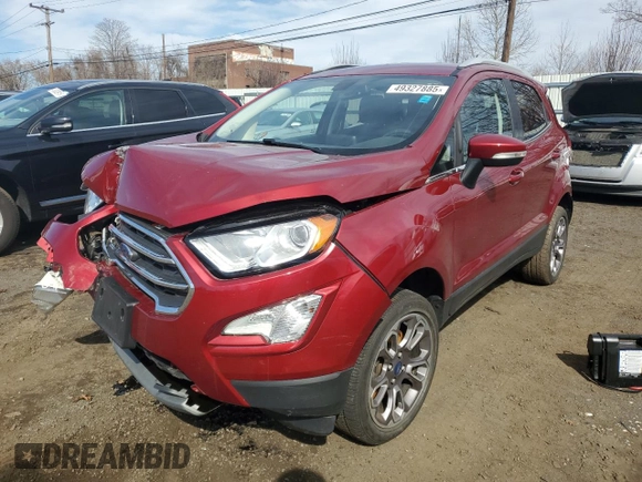 2021 Ford EcoSport Titanium z VIN MAJ6S3KL9MC395397, wystawiony jako Copart lot #49327885 z przebiegiem 46 786 mil mil oraz Szkody całkowita. Historia ofert i sprzedaży dostępna na DreamBid. Obrazek 1.