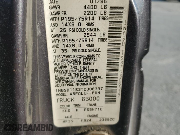 1996 Nissan Frontier XE с VIN 1N6SD11S3TC306337, выставлен на аукционе Copart как лот 47451855 с пробегом 216 821 миль миль и Списание • Salvage title. История ставок и продаж доступна на DreamBid. Изображение 15.