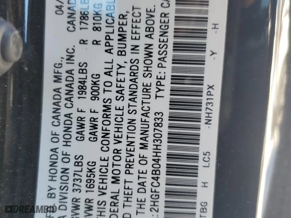2017 Honda Civic Coupe LX-P with VIN 2HGFC4B04HH307833, listed as a Copart auction lot 87824385 with 92,323 mi miles and Salvage Title. Bid and sale history available at carsss.com. Image 14.