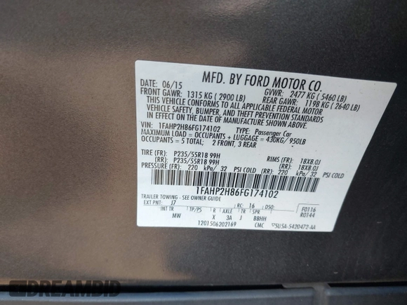 2015 Ford Taurus SEL with VIN 1FAHP2H86FG174102, listed as a IAAI auction lot 40997366 with 132,543 mi miles. Bid and sale history available at carsss.com. Image 9.