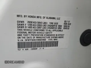 2017 Honda Pilot EX-L z VIN 5FNYF6H61HB022860, wystawiony jako Copart lot #43279875 z przebiegiem 60 219 mil mil oraz Szkoda całkowita • Salvage title. Historia ofert i sprzedaży dostępna na DreamBid. Obrazek 14.