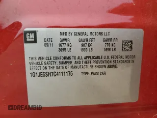 2012 Chevrolet Sonic LTZ with VIN 1G1JE6SH7C4111176, listed as a Copart auction lot 59002575 with 116,640 mi miles and Salvage title. Bid and sale history available at DreamBid. Image 12.