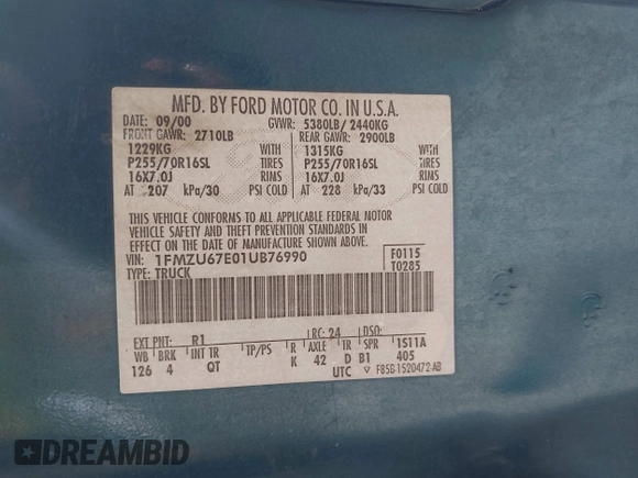 2001 Ford Explorer Sport Trac с VIN 1FMZU67E01UB76990, выставлен на аукционе IAAI как лот 42775497 с пробегом 228 671 миль миль и . История ставок и продаж доступна на DreamBid. Изображение 9.
