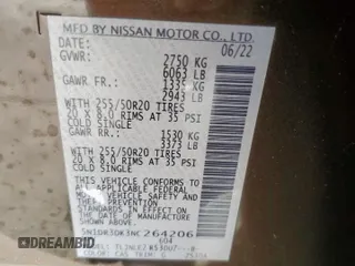2022 Nissan Pathfinder Platinum z VIN 5N1DR3DK3NC264206, wystawiony jako Copart lot #48926535 z przebiegiem 251 456 mil mil oraz Czysty tytuł • Clean title. Historia ofert i sprzedaży dostępna na DreamBid. Obrazek 12.