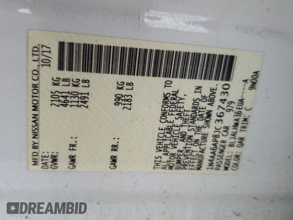 2018 Nissan Maxima SV z VIN 1N4AA6AP8JC367430, wystawiony jako Copart lot #57401205 z przebiegiem 62 766 mil mil oraz Szkoda całkowita • Salvage title. Historia ofert i sprzedaży dostępna na DreamBid. Obrazek 12.