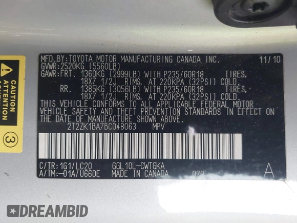 2011 Lexus RX 350 with VIN 2T2ZK1BA7BC048063, listed as a IAAI auction lot 41785608 with 120,277 mi miles. Bid and sale history available at carsss.com. Image 9.