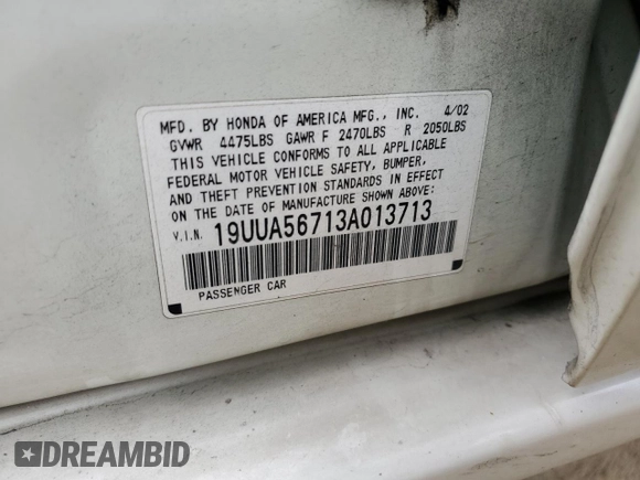 2003 Acura TL w/Navigation System with VIN 19UUA56713A013713, listed as a Copart auction lot 54065395 with 85,211 mi miles and Salvage Title. Bid and sale history available at carsss.com. Image 12.