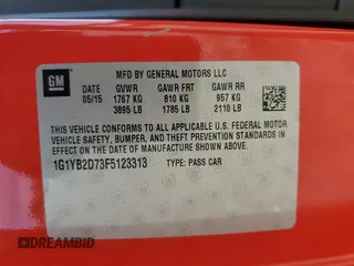 2015 Chevrolet Corvette 1LT with VIN 1G1YB2D73F5123313, listed as a Copart auction lot 55674454 with 72,831 mi miles and Salvage Title. Bid and sale history available at carsss.com. Image 14.