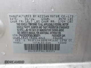 2016 Nissan Note S with VIN 3N1CE2CP3GL383371, listed as a IAAI auction lot 42237836 with 77,263 mi miles and . Bid and sale history available at DreamBid. Image 9.