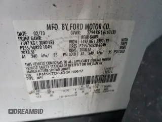 2013 Ford Explorer XLT with VIN 1FM5K7D83DGC19617, listed as a Copart auction lot 50231925 with 184,027 mi miles and Salvage Title. Bid and sale history available at DreamBid. Image 13.