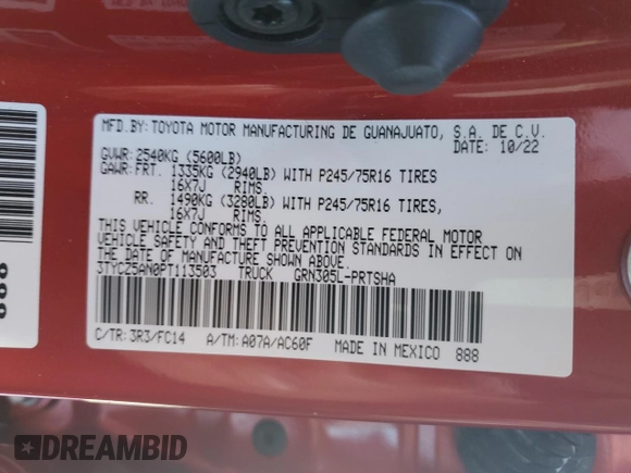 2023 Toyota Tacoma SR z VIN 3TYCZ5AN0PT113503, wystawiony jako Copart lot #59701355 z przebiegiem 16 766 mil mil oraz Szkoda całkowita • Salvage title. Historia ofert i sprzedaży dostępna na DreamBid. Obrazek 12.
