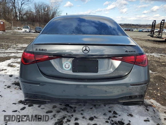 2023 Mercedes-Benz S-Class S 580 with VIN W1K6G7GB6PA195876, listed as a Copart auction lot 42567275 with 7,738 mi miles and Salvage Title. Bid and sale history available at carsss.com. Image 6.