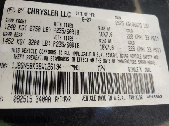 2008 Jeep Liberty Limited with VIN 1J8GN58K38W126194, listed as a IAAI auction lot 42033643 with 142,090 mi miles and . Bid and sale history available at carsss.com. Image 9.