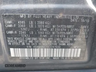 2014 Subaru Outback Premium with VIN 4S4BRBCC5E3247600, listed as a IAAI auction lot 42213039 with 225,027 mi miles and . Bid and sale history available at DreamBid. Image 9.