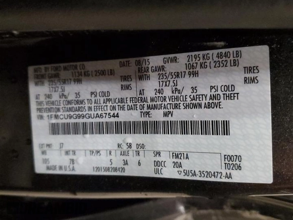 2016 Ford Escape SE z VIN 1FMCU9G99GUA67544, wystawiony jako Copart lot #57655935 z przebiegiem 156 913 mil mil oraz Nie do naprawy • Non repairable. Historia ofert i sprzedaży dostępna na DreamBid. Obrazek 12.