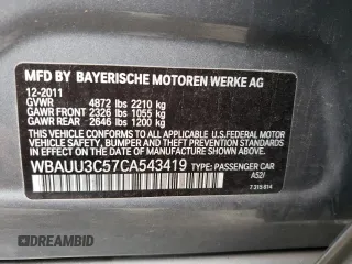 2012 BMW 3 Series 328i xDrive with VIN WBAUU3C57CA543419, listed as a Copart auction lot 85244604 with 79,458 mi miles and Salvage Title. Bid and sale history available at DreamBid. Image 13.