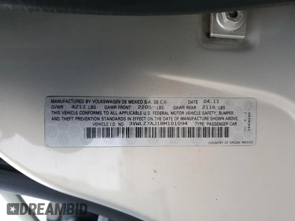 2011 Volkswagen Jetta SEL с VIN 3VWLZ7AJ1BM101094, выставлен на аукционе Copart как лот 53620215 с пробегом 147 414 миль миль и Чистый • Clean title. История ставок и продаж доступна на DreamBid. Изображение 12.