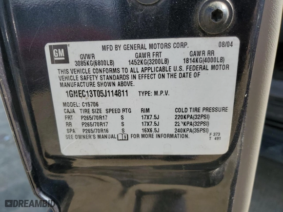 2005 Chevrolet Tahoe LT with VIN 1GNEC13T05J114811, listed as a Copart auction lot 49456635 with 186,578 mi miles and Salvage Title. Bid and sale history available at carsss.com. Image 13.