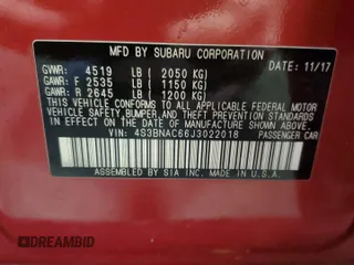 2018 Subaru Legacy Premium with VIN 4S3BNAC66J3022018, listed as a Copart auction lot 55975805 with 54,071 mi miles and Salvage Title. Bid and sale history available at DreamBid. Image 12.