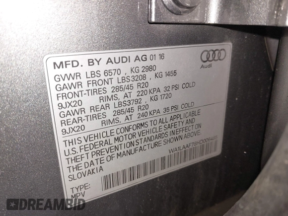 2017 Audi Q7 Premium Plus z VIN WA1LAAF78HD006485, wystawiony jako IAAI lot #41472079 z przebiegiem 175 699 mil mil oraz . Historia ofert i sprzedaży dostępna na DreamBid. Obrazek 9.