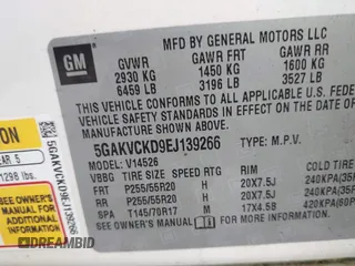 2014 Buick Enclave Premium with VIN 5GAKVCKD9EJ139266, listed as a IAAI auction lot 41675177 with 69,369 mi miles and . Bid and sale history available at DreamBid. Image 9.