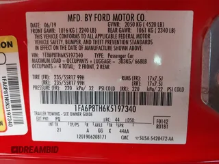 2019 Ford Mustang EcoBoost with VIN 1FA6P8TH6K5197340, listed as a IAAI auction lot 41846843 with 85,272 mi miles and . Bid and sale history available at carsss.com. Image 9.