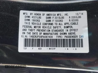 2015 Honda Accord Sport with VIN 1HGCR2F56FA087439, listed as a IAAI auction lot 40940527 with 295,777 mi miles and . Bid and sale history available at DreamBid. Image 9.