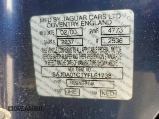 2000 Jaguar S-Type V6 z VIN SAJDA01C1YFL61738, wystawiony jako Copart lot #60363845 z przebiegiem 114 996 mil mil oraz Czysty tytuł • Clean title. Historia ofert i sprzedaży dostępna na DreamBid. Obrazek 12.
