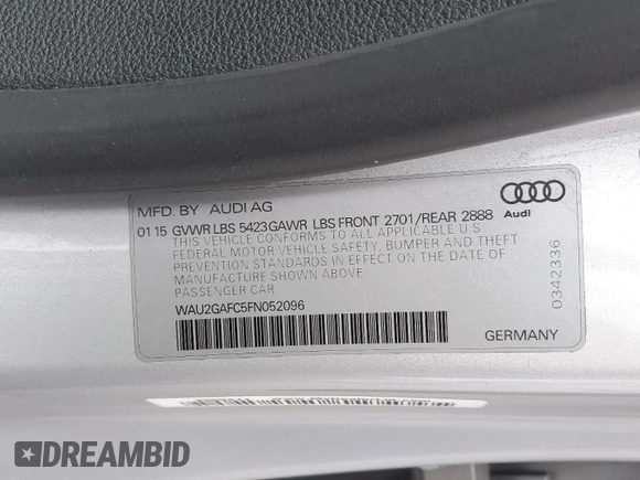 2015 Audi A7 3.0 Prestige with VIN WAU2GAFC5FN052096, listed as a Copart auction lot 53729684 with 69,199 mi miles. Bid and sale history available at carsss.com. Image 13.