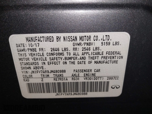 2018 Infiniti Q50 RED SPORT 400 with VIN JN1FV7AR9JM480988, listed as a IAAI auction lot 41662256 with 82,392 mi miles. Bid and sale history available at carsss.com. Image 9.