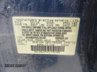 2012 Nissan Sentra 2.0 with VIN 3N1AB6APXCL731722, listed as a IAAI auction lot 42778794 with 189,493 mi miles and . Bid and sale history available at DreamBid. Image 9.