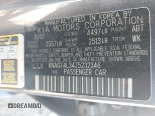 2018 Kia Optima LX z VIN KNAGT4L34J5232346, wystawiony jako IAAI lot #42136524 z przebiegiem 119 977 mil mil oraz . Historia ofert i sprzedaży dostępna na DreamBid. Obrazek 9.