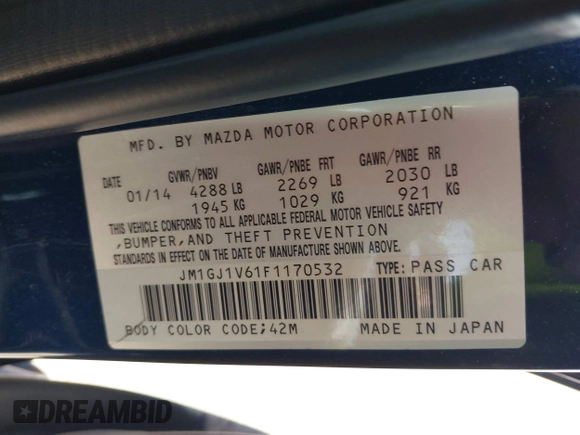 2015 Mazda 6 i Touring with VIN JM1GJ1V61F1170532, listed as a IAAI auction lot 42078436 with 154,630 mi miles and . Bid and sale history available at DreamBid. Image 9.