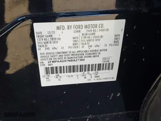 2022 Ford Edge SE with VIN 2FMPK4G97NBA27380, listed as a IAAI auction lot 41446408 with 107,953 mi miles. Bid and sale history available at carsss.com. Image 9.