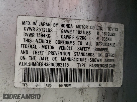 2013 Honda Fit with VIN JHMGE8H36DC062115, listed as a Copart auction lot 55342285 with 141,209 mi miles and Clean Title. Bid and sale history available at carsss.com. Image 12.