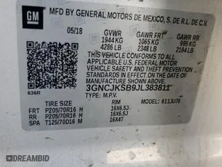 2018 Chevrolet Trax LS with VIN 3GNCJKSB9JL383811, listed as a Copart auction lot 46452735 with 55,790 mi miles and Salvage Title. Bid and sale history available at carsss.com. Image 14.