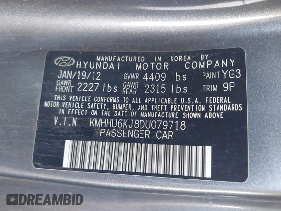 2013 Hyundai Genesis Coupe R-Spec with VIN KMHHU6KJ8DU079718, listed as a IAAI auction lot 42603184 with 105,660 mi miles and . Bid and sale history available at DreamBid. Image 9.