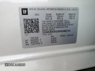 2021 Chevrolet Blazer RS with VIN 3GNKBKRS3MS548714, listed as a Copart auction lot 55111335 with 49,938 mi miles and Salvage title. Bid and sale history available at DreamBid. Image 13.