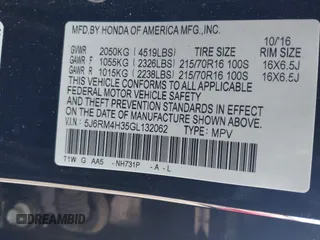2016 Honda CR-V LX with VIN 5J6RM4H35GL132062, listed as a IAAI auction lot 41716049 with 90,253 mi miles. Bid and sale history available at carsss.com. Image 9.