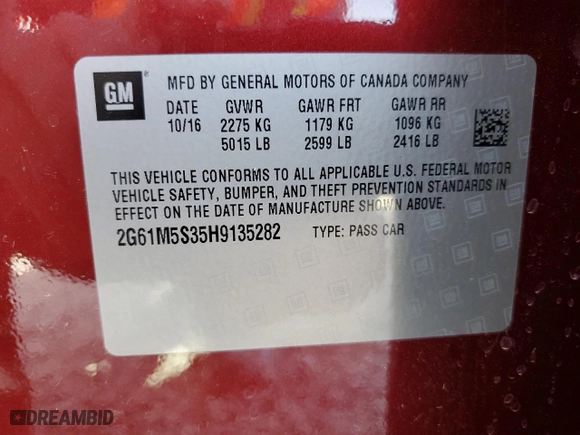 2017 Cadillac XTS Luxury with VIN 2G61M5S35H9135282, listed as a Copart auction lot 49546135 with 11,007 mi miles and Salvage Title. Bid and sale history available at carsss.com. Image 12.