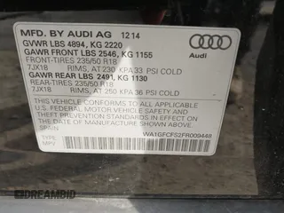 2015 Audi Q3 Prestige with VIN WA1GFCFS2FR009448, listed as a IAAI auction lot 42236056 with 147,644 mi miles and . Bid and sale history available at DreamBid. Image 9.