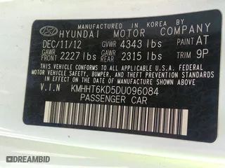 2013 Hyundai Genesis Coupe 2.0T Premium with VIN KMHHT6KD5DU096084, listed as a IAAI auction lot 42126324 with 76,518 mi miles. Bid and sale history available at carsss.com. Image 9.