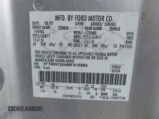 2008 Ford F-150 XL with VIN 1FTRW12W48FA15882, listed as a IAAI auction lot 41968857 with 214,787 mi miles. Bid and sale history available at carsss.com. Image 9.