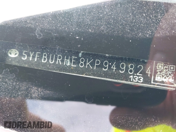 2019 Toyota Corolla L with VIN 5YFBURHE8KP949824, listed as a IAAI auction lot 41904385 with 112,054 mi miles. Bid and sale history available at carsss.com. Image 9.