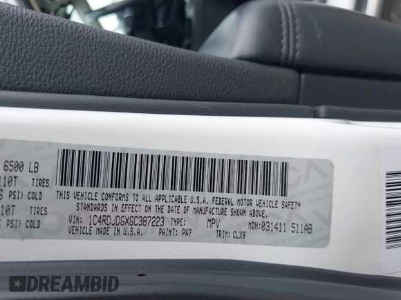 2016 Dodge Durango Limited with VIN 1C4RDJDGXGC387223, listed as a IAAI auction lot 42046793 with 156,032 mi miles and . Bid and sale history available at DreamBid. Image 9.