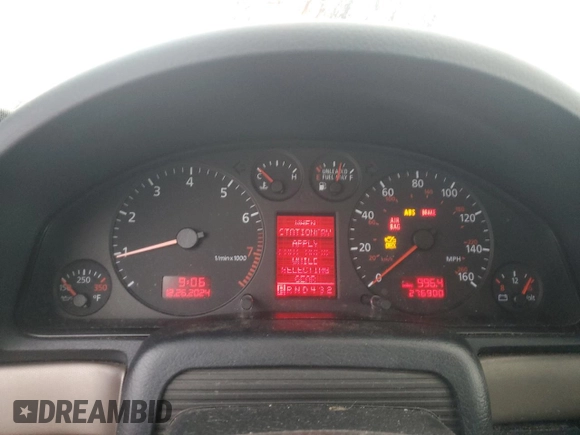 2001 Audi A4 с VIN WAUDC68D61A003383, выставлен на аукционе Copart как лот 85887854 с пробегом 276 900 миль миль и Чистый • Clean title. История ставок и продаж доступна на DreamBid. Изображение 9.