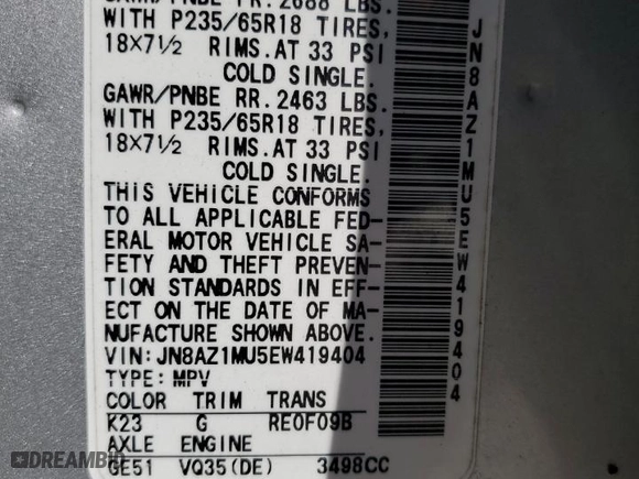 2014 Nissan Murano LE with VIN JN8AZ1MU5EW419404, listed as a Copart auction lot 49794815 with 98,881 mi miles and Clean Title. Bid and sale history available at carsss.com. Image 12.