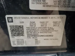 2021 GMC Sierra 1500 AT4 with VIN 3GTP9EED2MG182802, listed as a Copart auction lot 88715745 with 0 mi miles and Salvage Title. Bid and sale history available at carsss.com. Image 12.