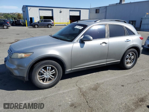 2005 Infiniti FX z VIN JNRAS08U65X107803, wystawiony jako Copart lot #59174535 z przebiegiem 175 089 mil mil oraz Czysty tytuł • Clean title. Historia ofert i sprzedaży dostępna na DreamBid. Obrazek 1.