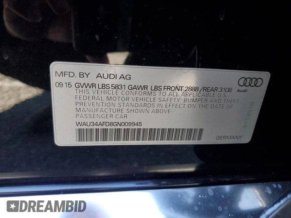 2016 Audi A8 3.0T with VIN WAU34AFD8GN009945, listed as a Copart auction lot 88804115 with 102,341 mi miles and Salvage Title. Bid and sale history available at DreamBid. Image 12.